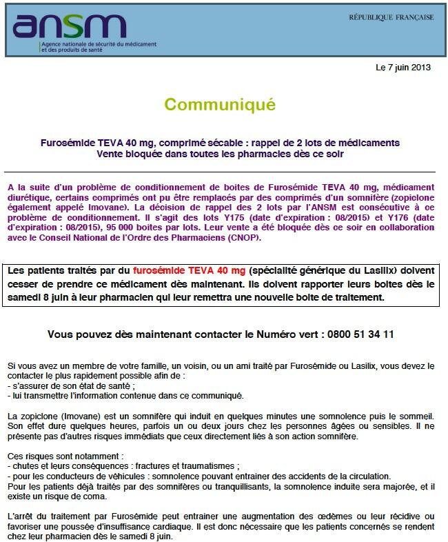 Générique du médicament lasix